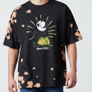 Makobi Y2K 5X shirt Felix the Cat Rhinestone Graphic Bleach Wash urban street
